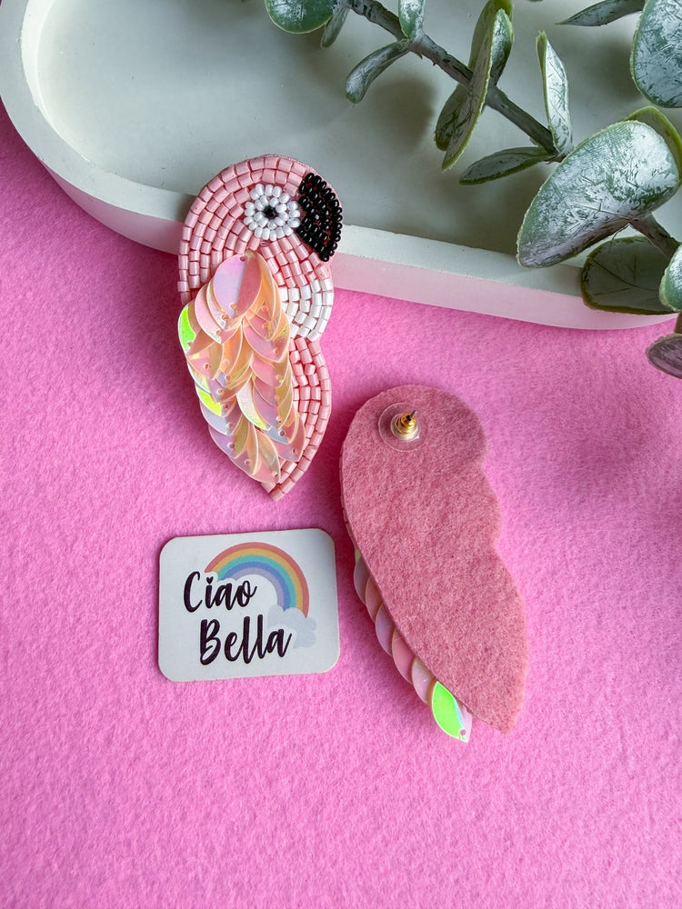 Blush Pink Parrot Handmade Beaded Bird Earrings