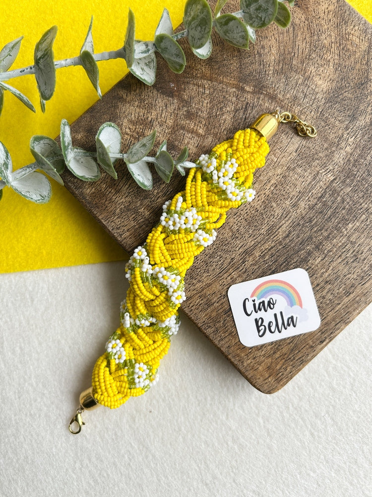 Luxe Flora Yellow Handmade Beaded Bracelet