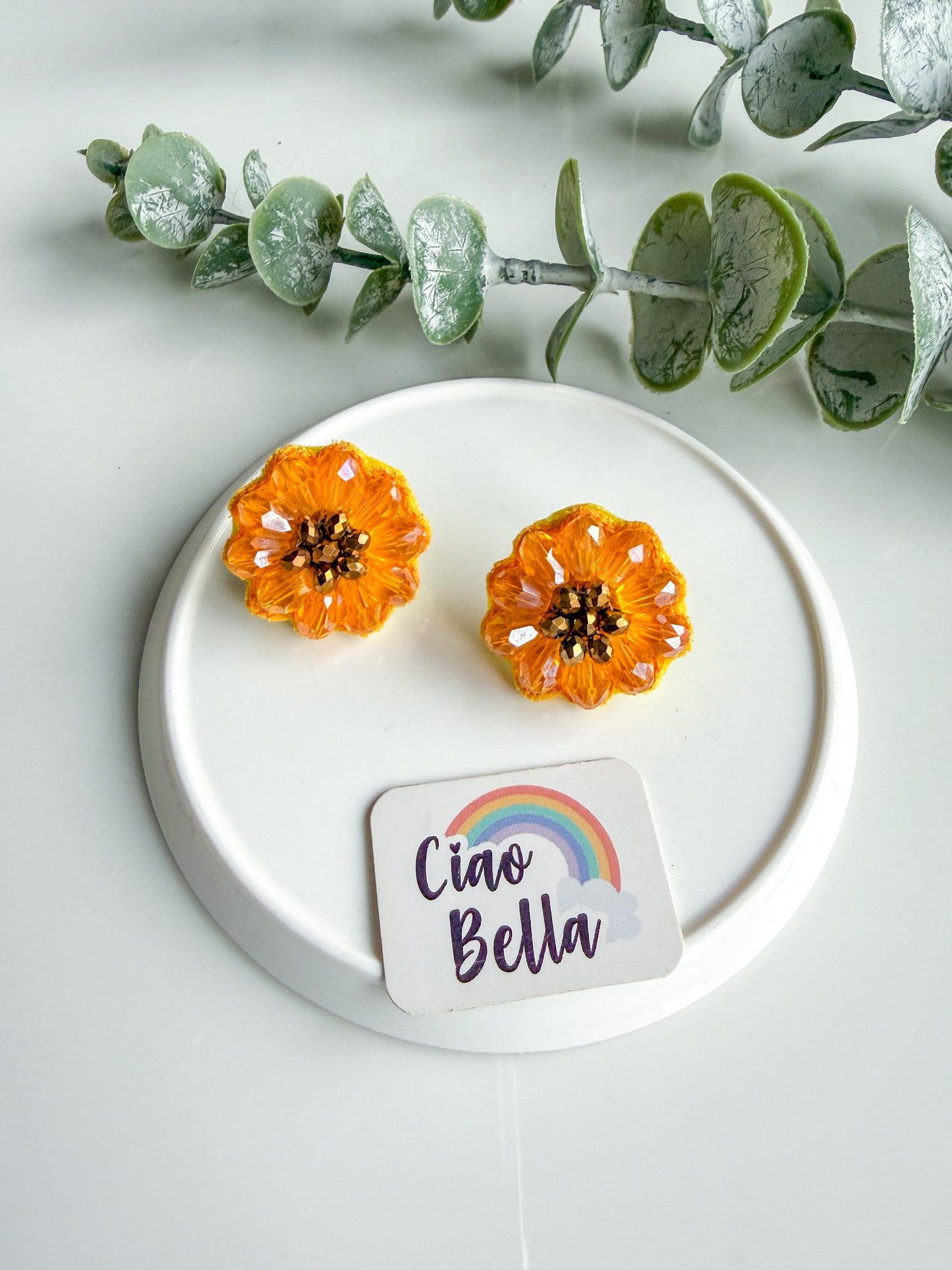 Sparkling Sunflower Handmade Beaded Necklace + Earrings Set