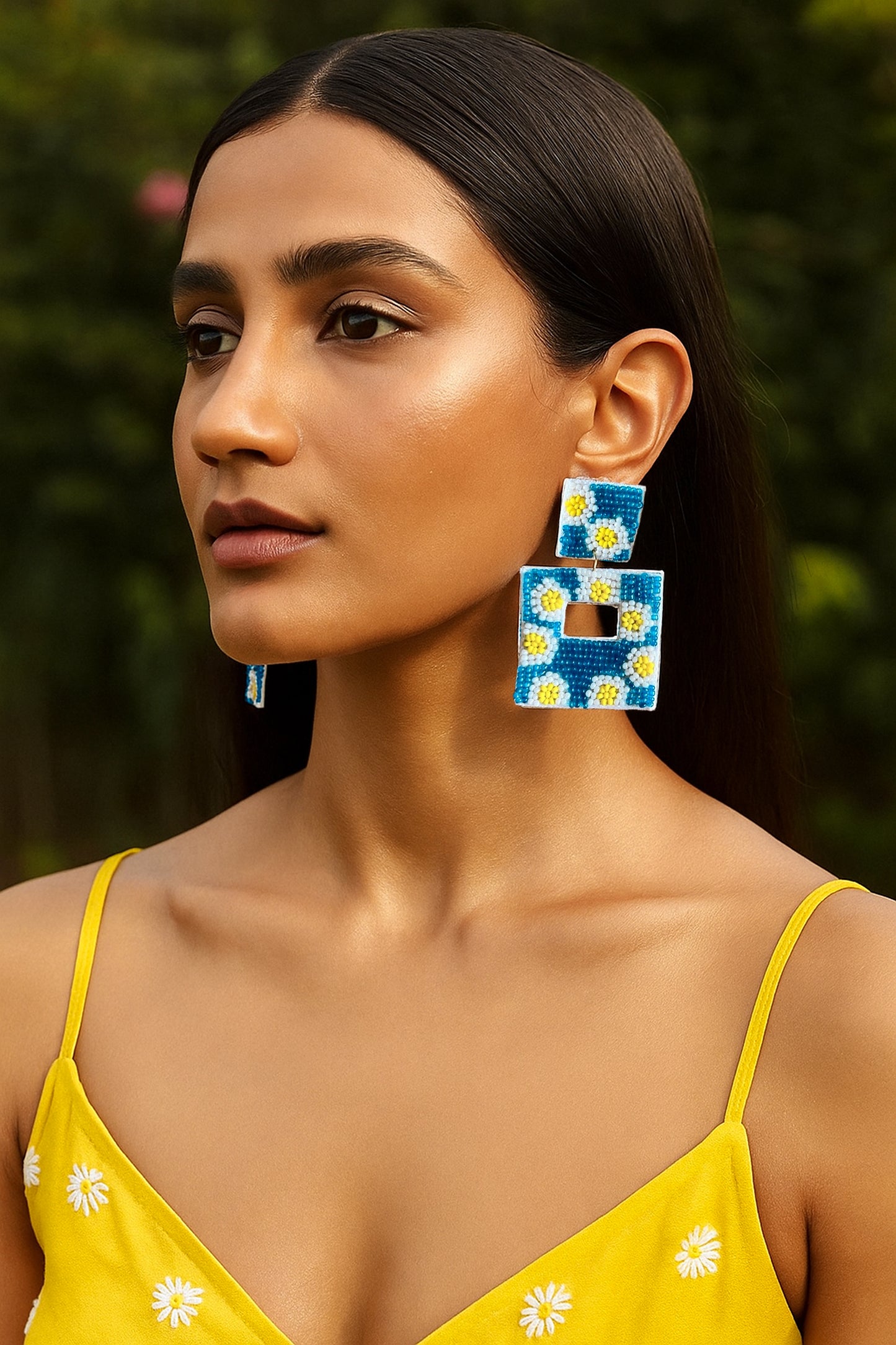 Turquoise Sun-Kissed Handmade Beaded Flower Earrings