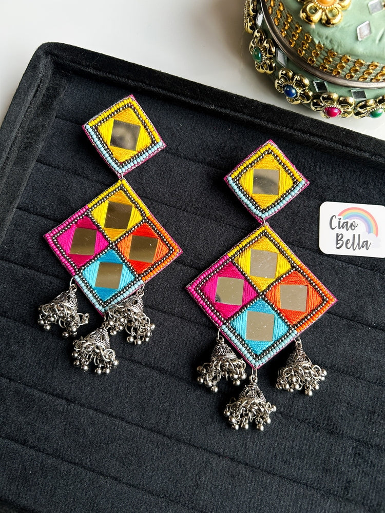 Rangrez Mirror Handmade Beaded Jhumka Earrings