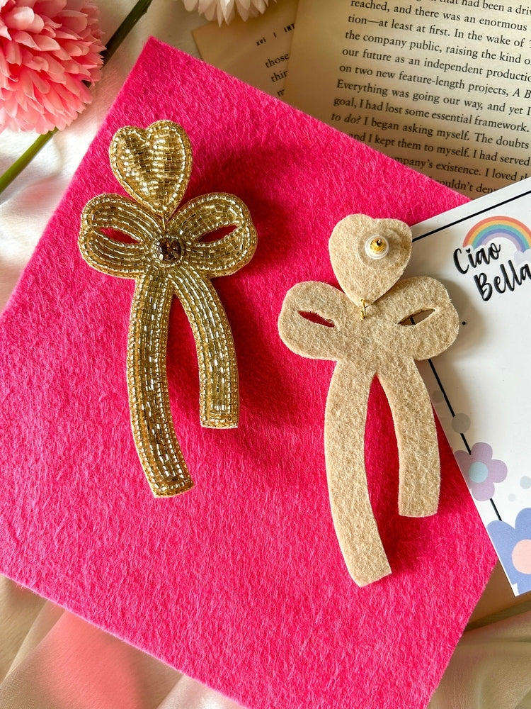 Glam Bow (Gold) Handmade Beaded Earrings