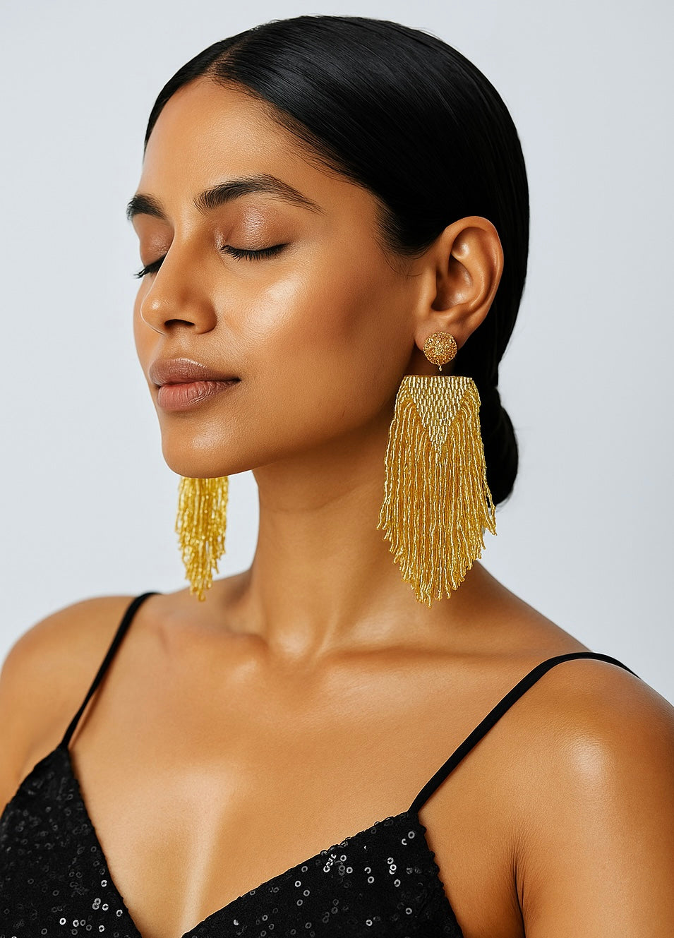 Luxe Gold Handmade Beaded Tassel Earrings