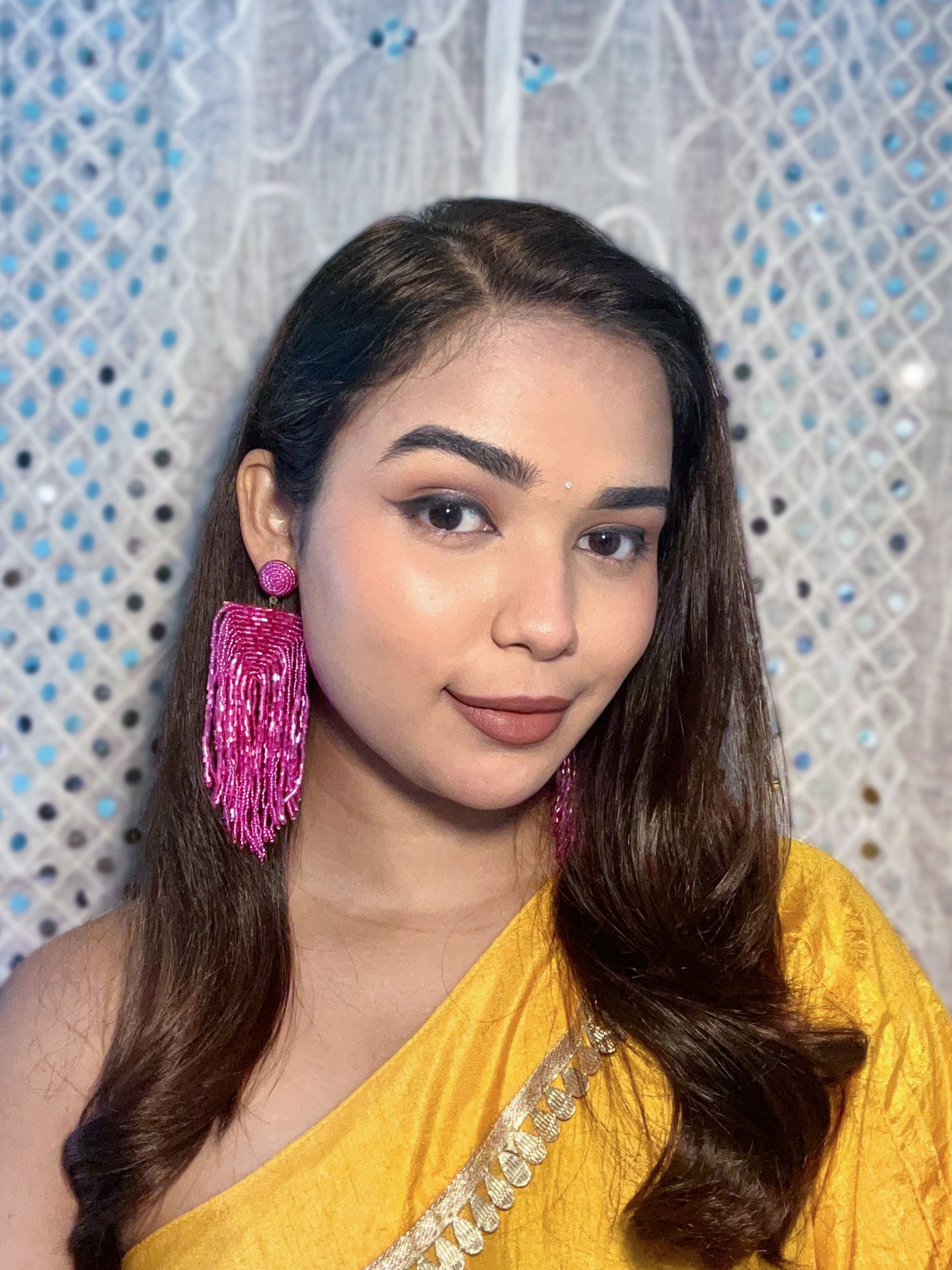 Luxe Rosey Handmade Beaded Tassel Earrings