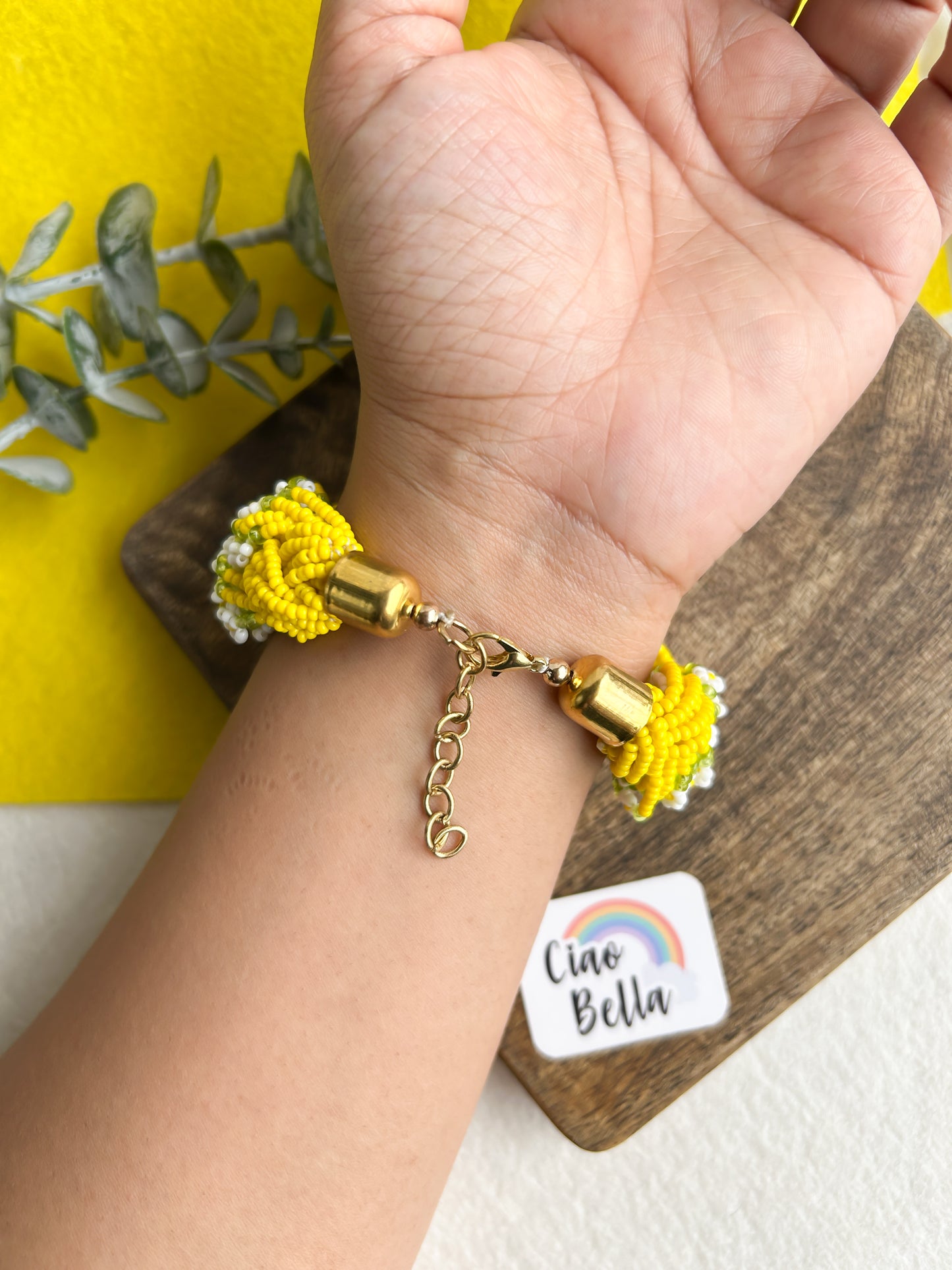 Luxe Flora Yellow Handmade Beaded Bracelet