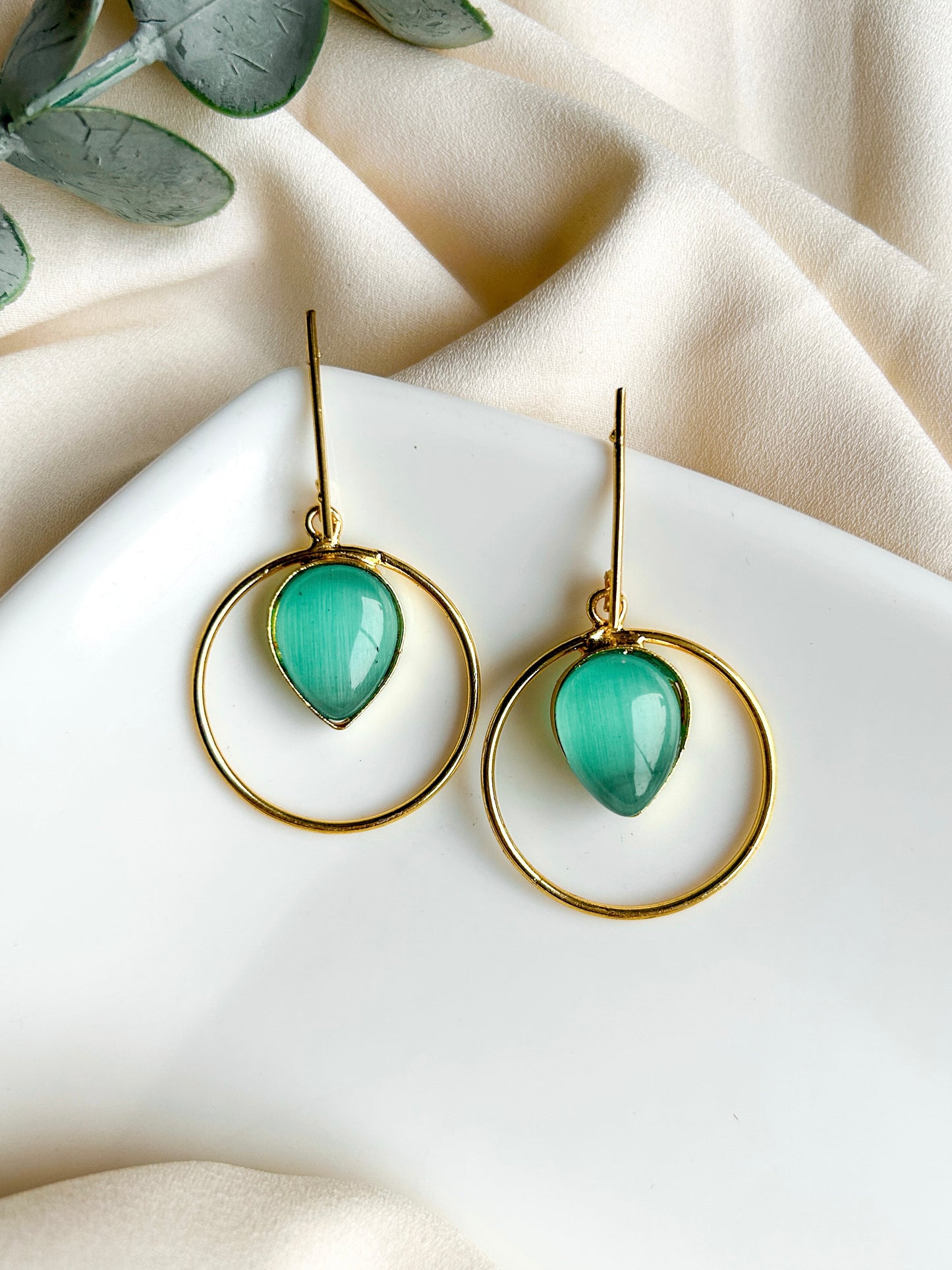Teal Monalisa Teardrop Handmade Brass Earrings