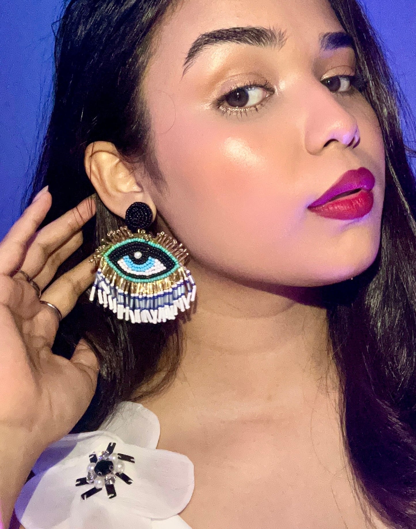 Evil Eye Elegance Handmade Beaded Earrings