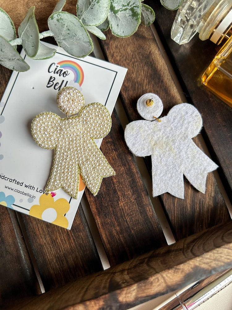 Pookie Pearly Bow Handmade Beaded Earrings