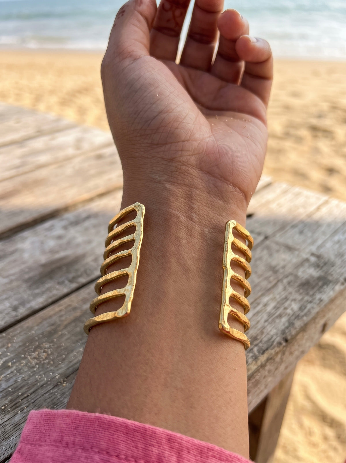 Kira Stripes Brass Cuff Bracelet