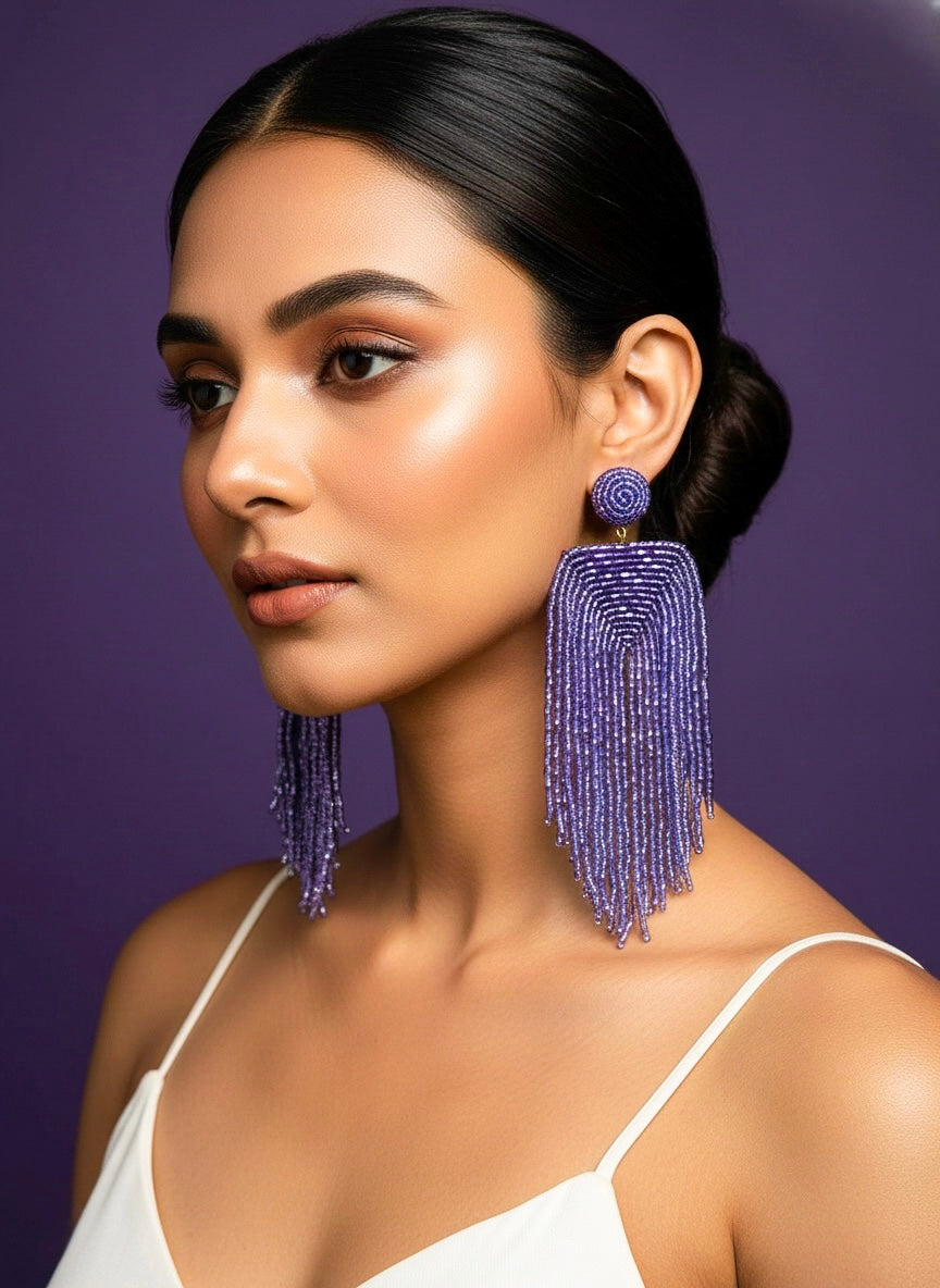 Luxe Lavender Handmade Beaded Tassel Earrings