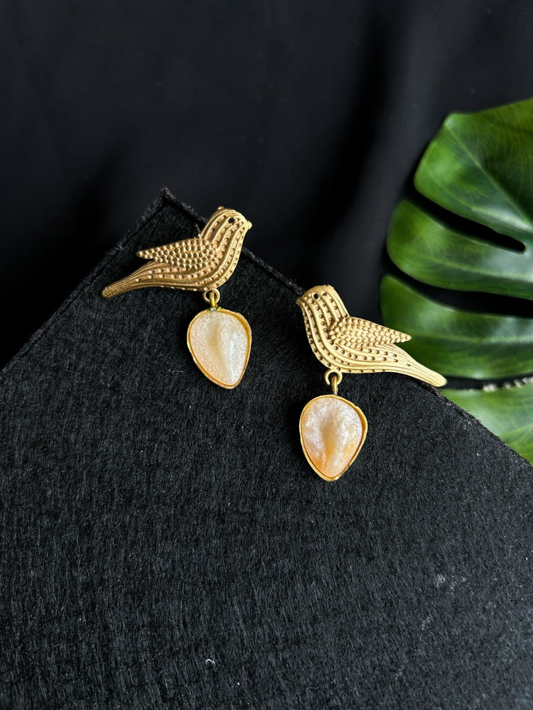 Birdie Bling Drop Handmade Brass Earrings