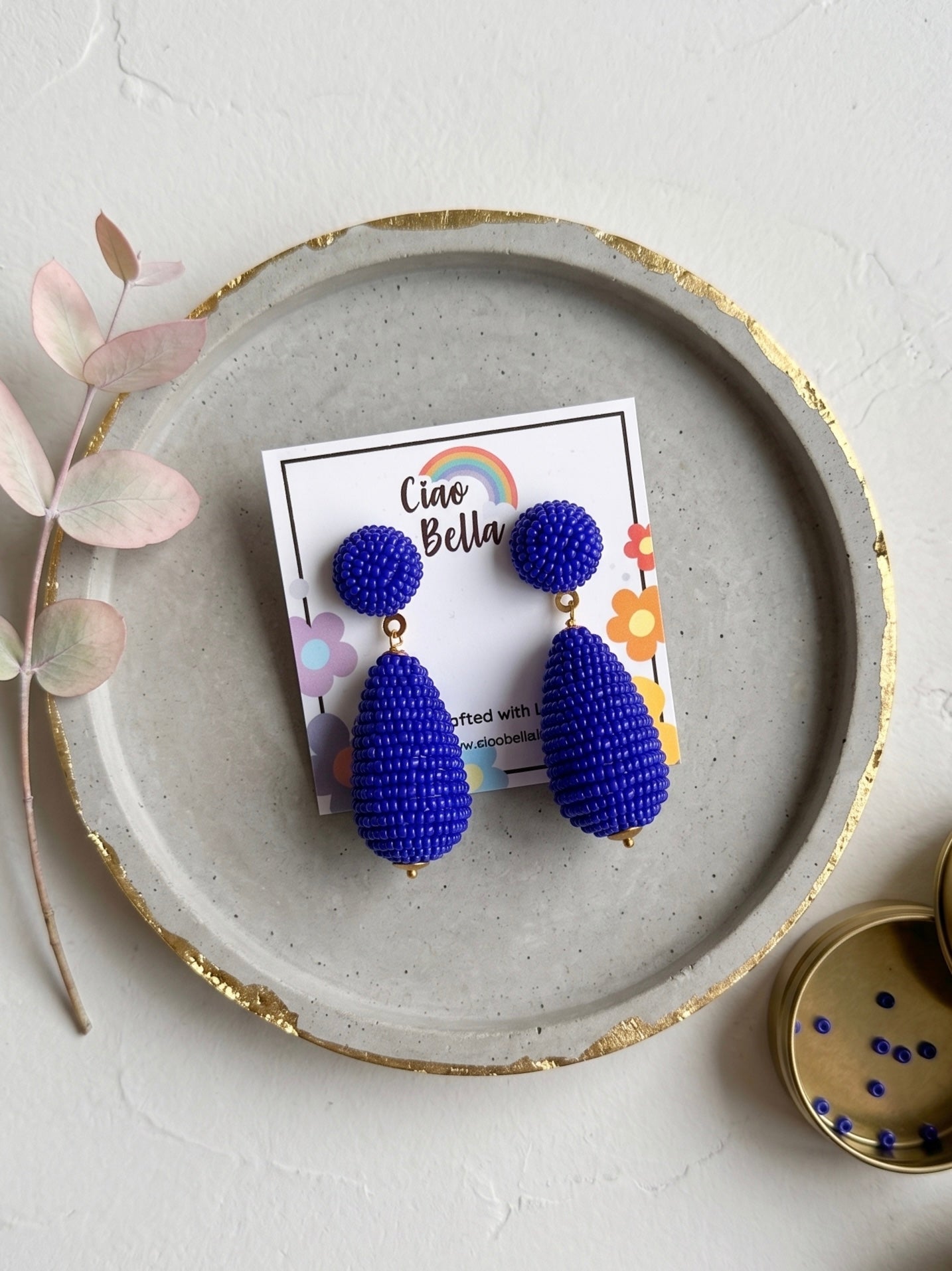 Sapphire Blue Drop Handmade Beaded Earrings