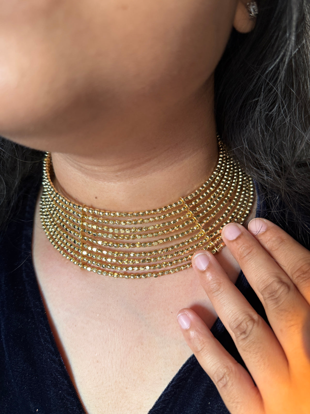 Myra Gold Beaded Handmade Hasli Necklace
