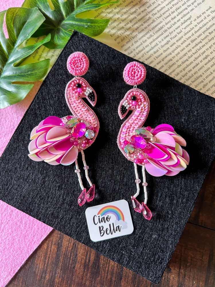 Flamazing Flamingo Bird Handmade Beaded Earrings