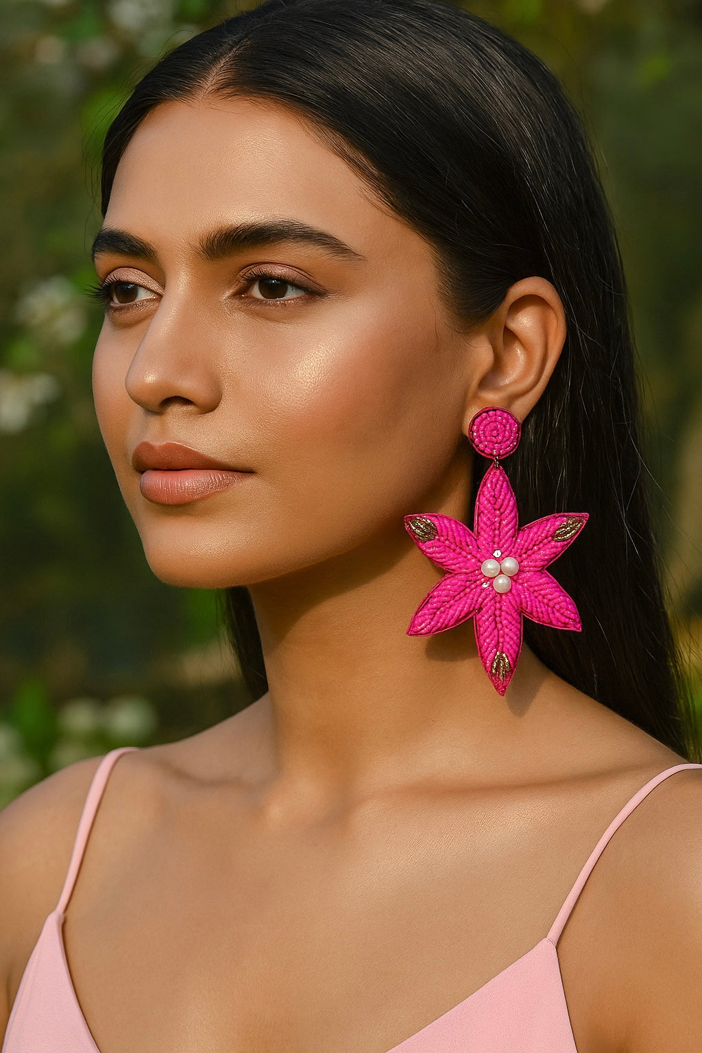 Rosey Petals Handmade Beaded Flower Earrings
