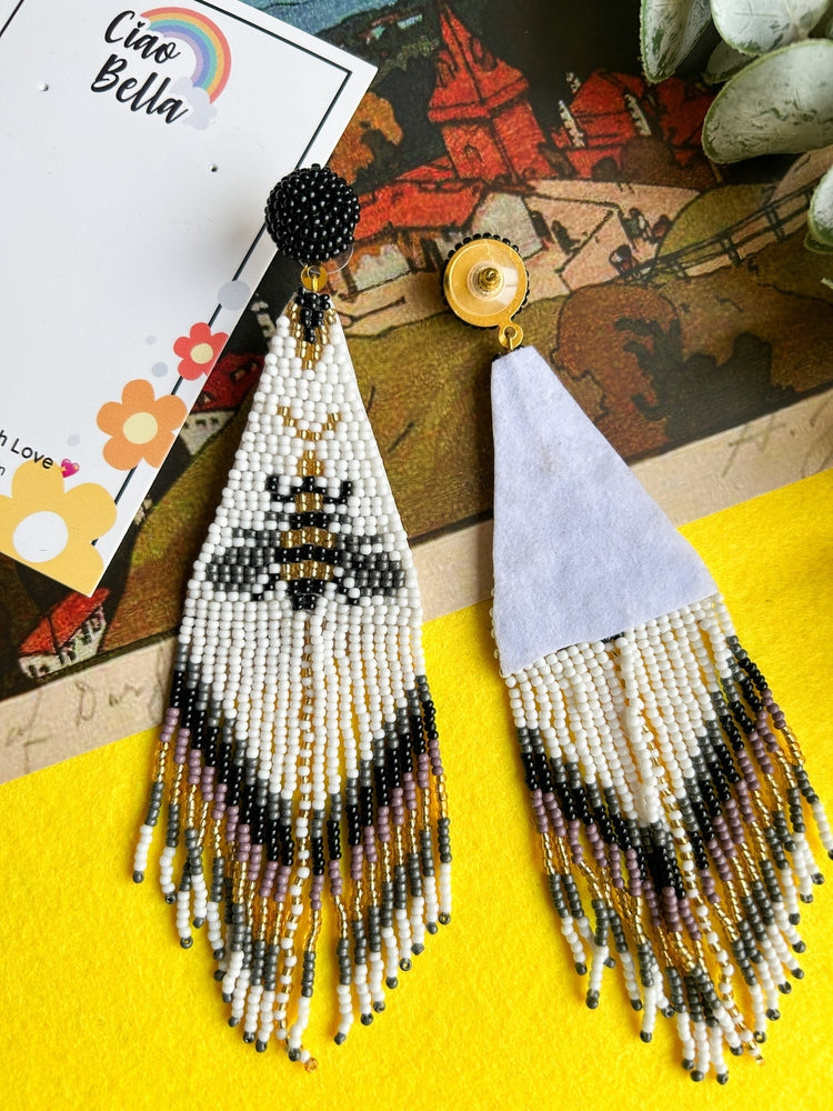 Amber Bee Handmade Beaded Tassel Earrings
