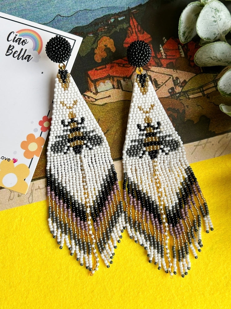Amber Bee Handmade Beaded Tassel Earrings