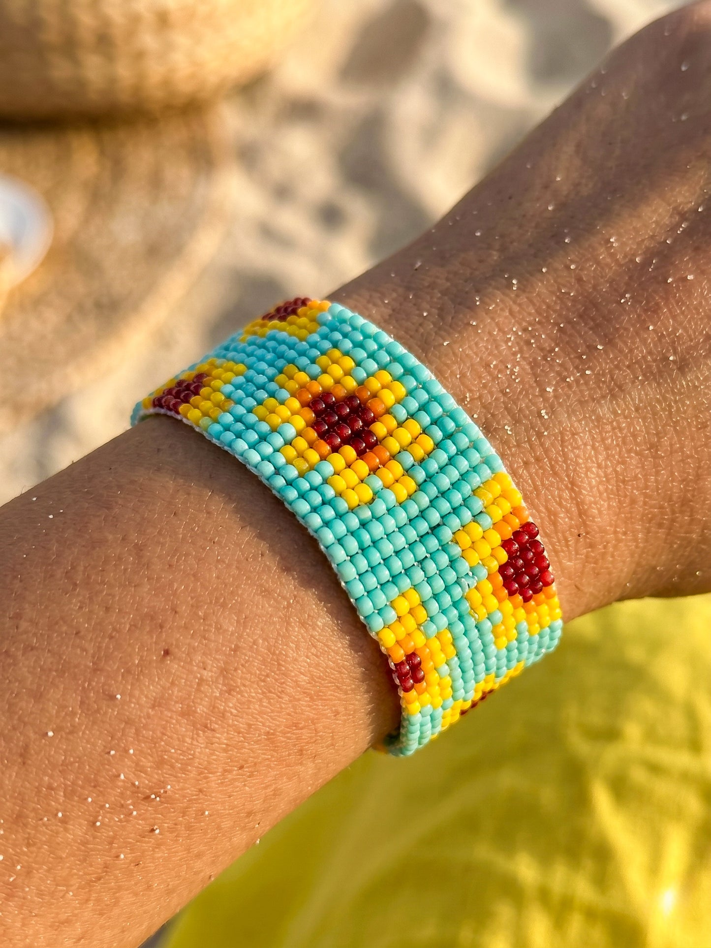 Golden Hour Sunflower Handmade Beaded Floral Bracelet