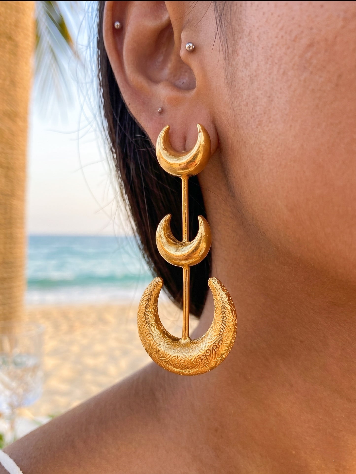 Crescent Moon Handmade Brass Earrings