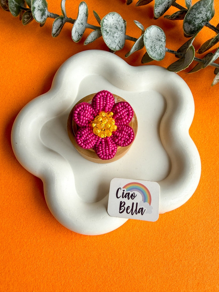 Pink Daisy Handmade Beaded Flower Ring