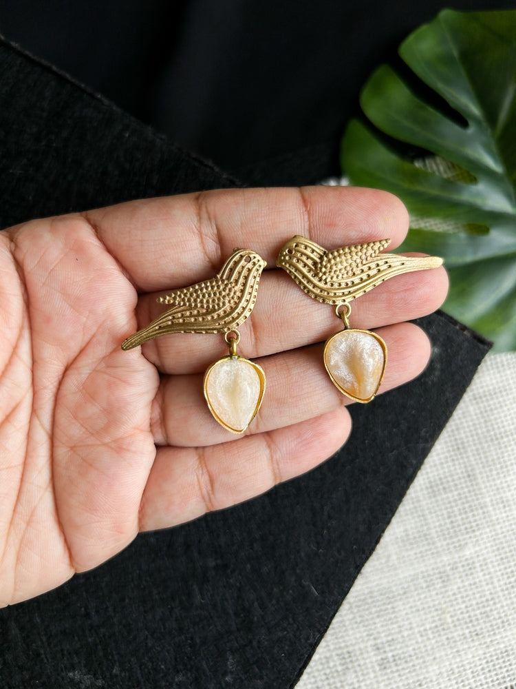 Birdie Bling Drop Handmade Brass Earrings