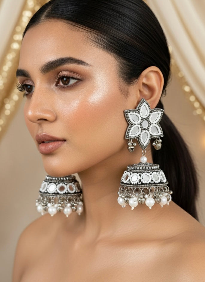 Naaz Mirror Handmade Beaded Jhumka Earrings