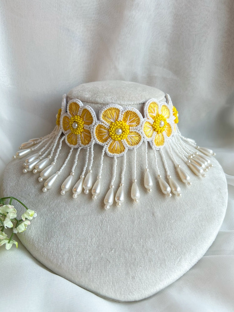 Sunshine Blossom Handmade Choker Necklace + Earrings Set