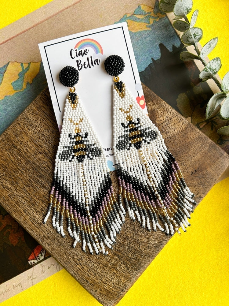 Amber Bee Handmade Beaded Tassel Earrings