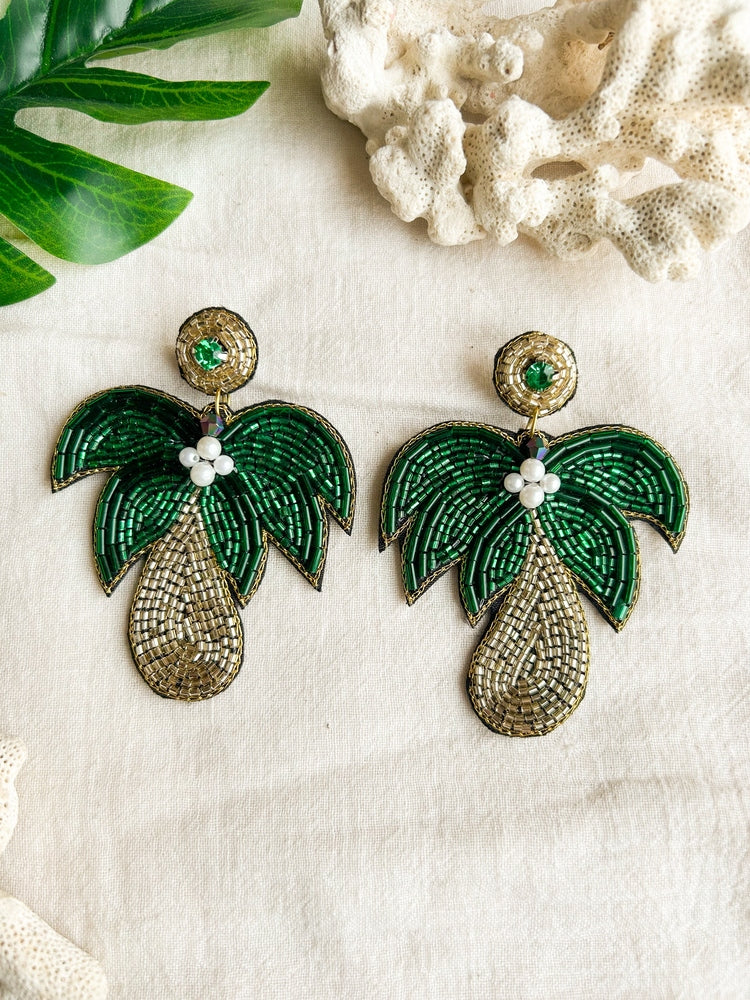 Tropical Palm Tree Handmade Beaded Earrings