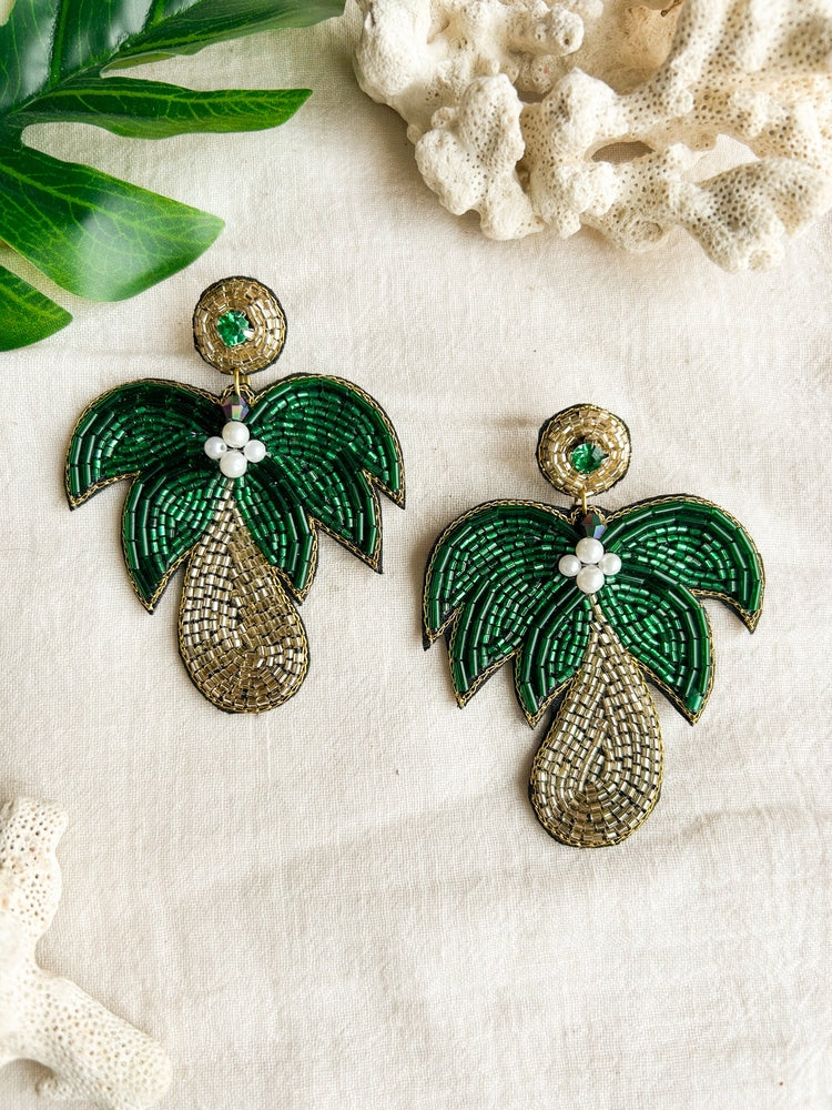 Tropical Palm Tree Handmade Beaded Earrings