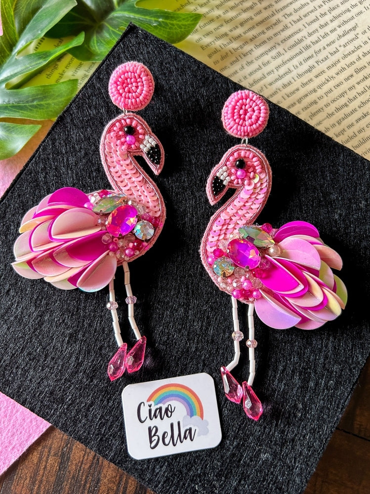 Flamazing Flamingo Bird Handmade Beaded Earrings