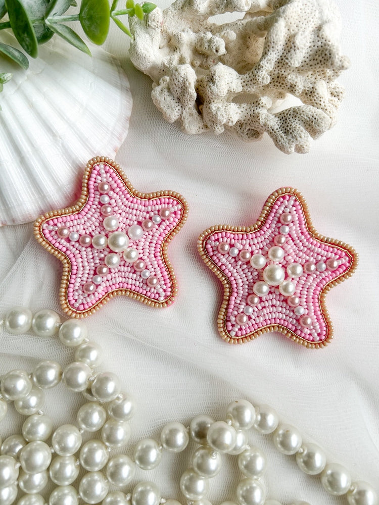 Blushy Starfish Handmade Beaded Earrings