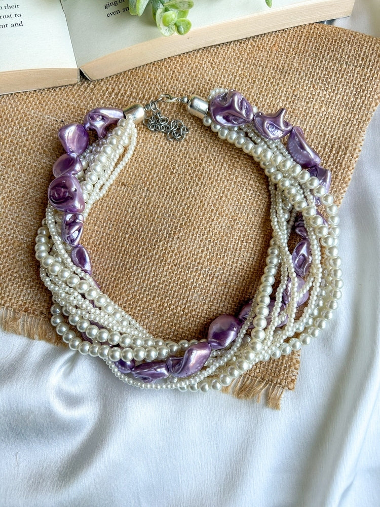 Celeste Pearl Handmade Necklace + Earrings Set - Lavender