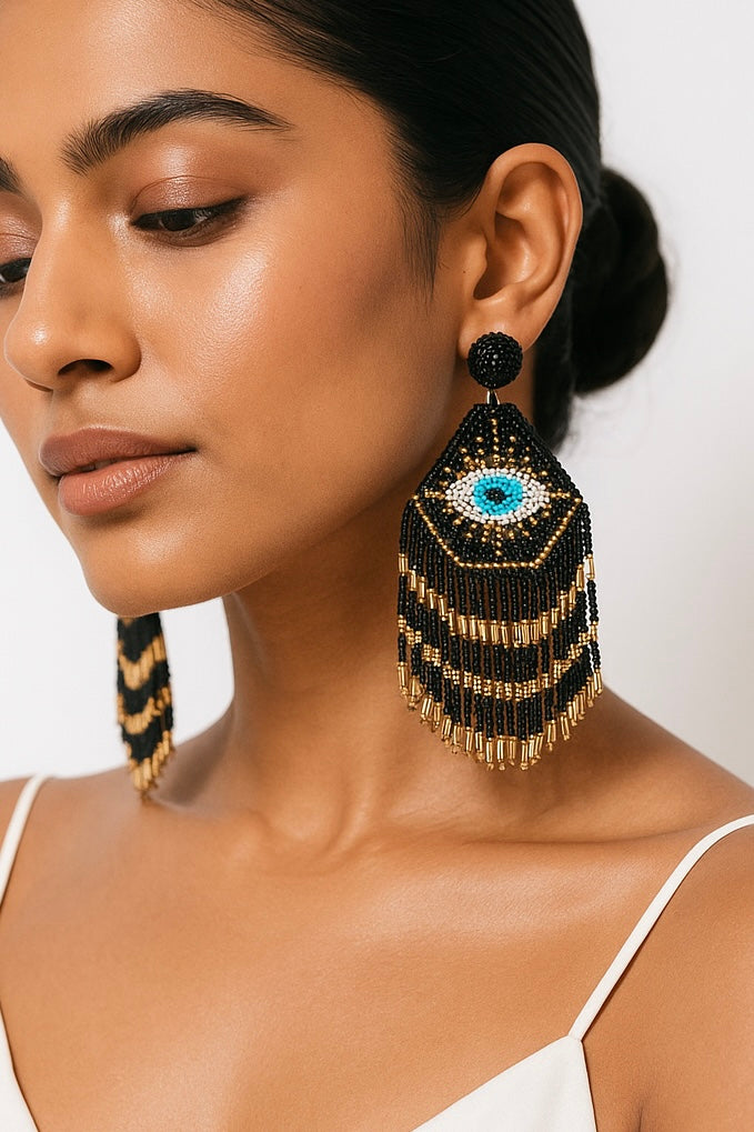 Nazarbattu Evil Eye Handmade Beaded Tassel Earrings