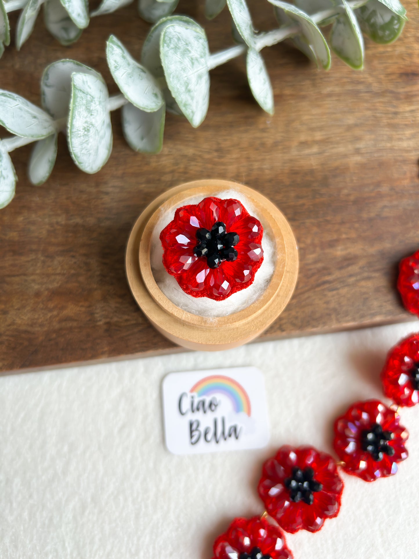 Daisy Dream Red Handmade Beaded Flower Ring