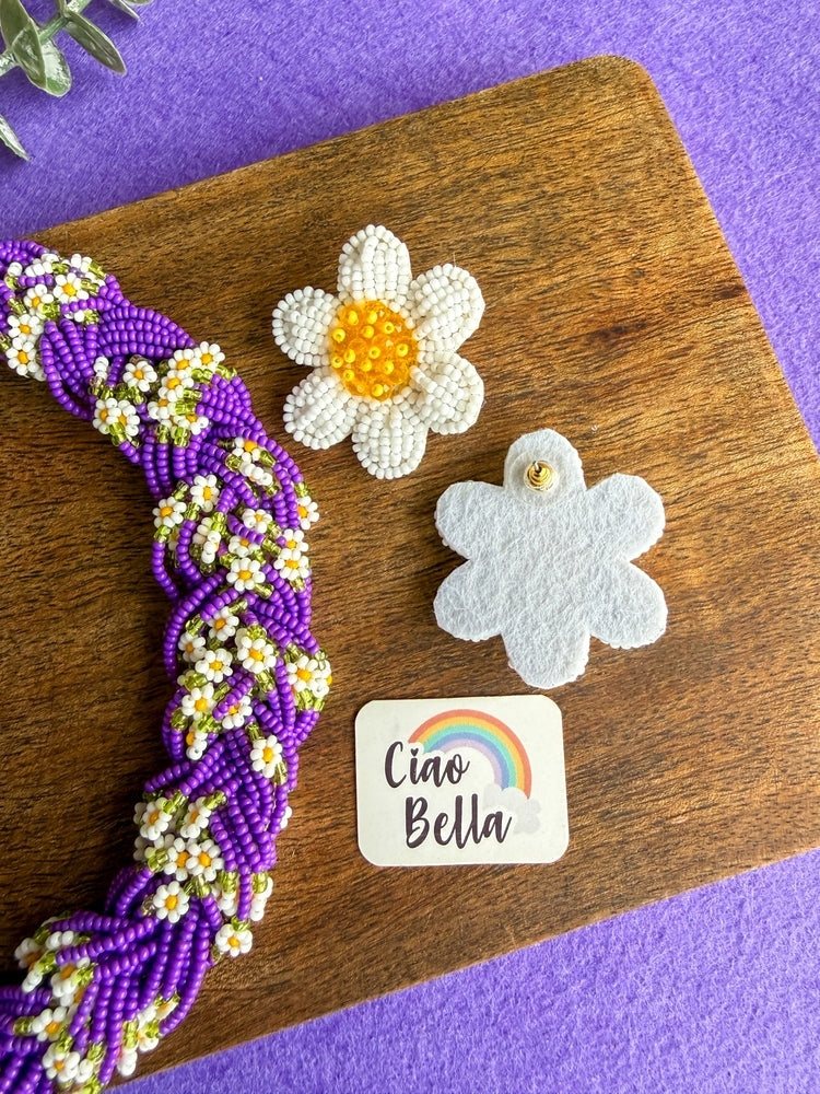 Luxe Flora Purple Handmade Beaded Necklace + Earrings Set