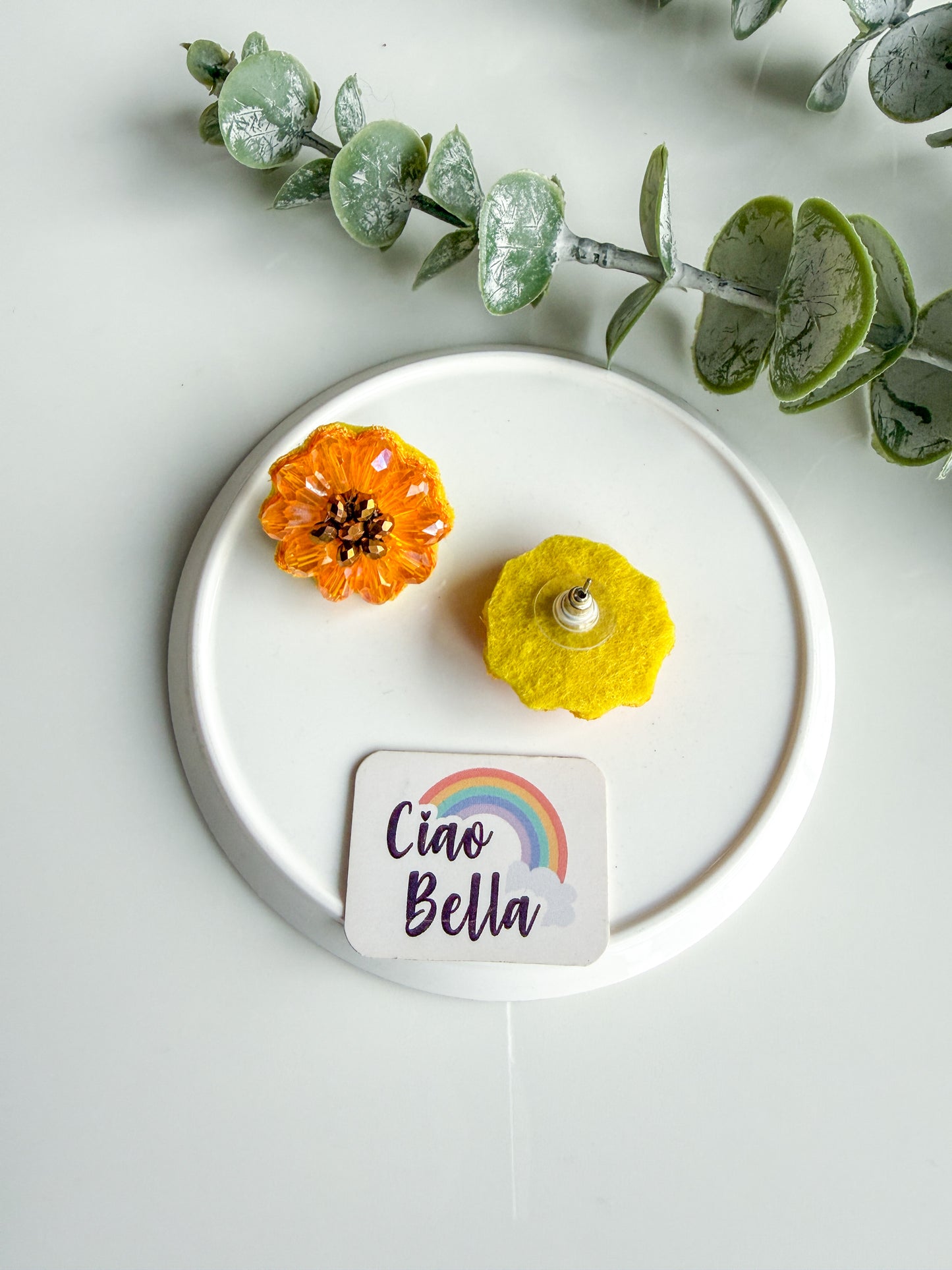 Sparkling Sunflower Handmade Beaded Necklace + Earrings Set