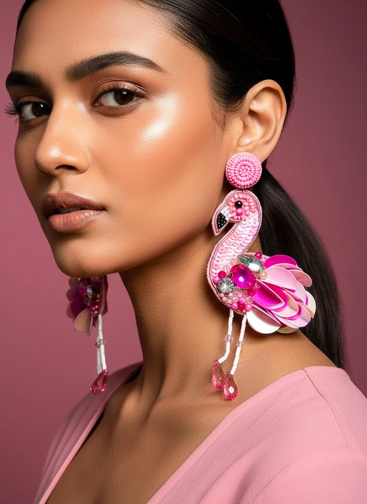 Flamazing Flamingo Pink Handmade Beaded Bird Earrings
