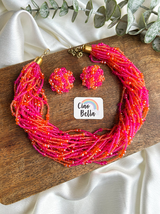 Gulnar Handmade Beaded Necklace + Earrings Set