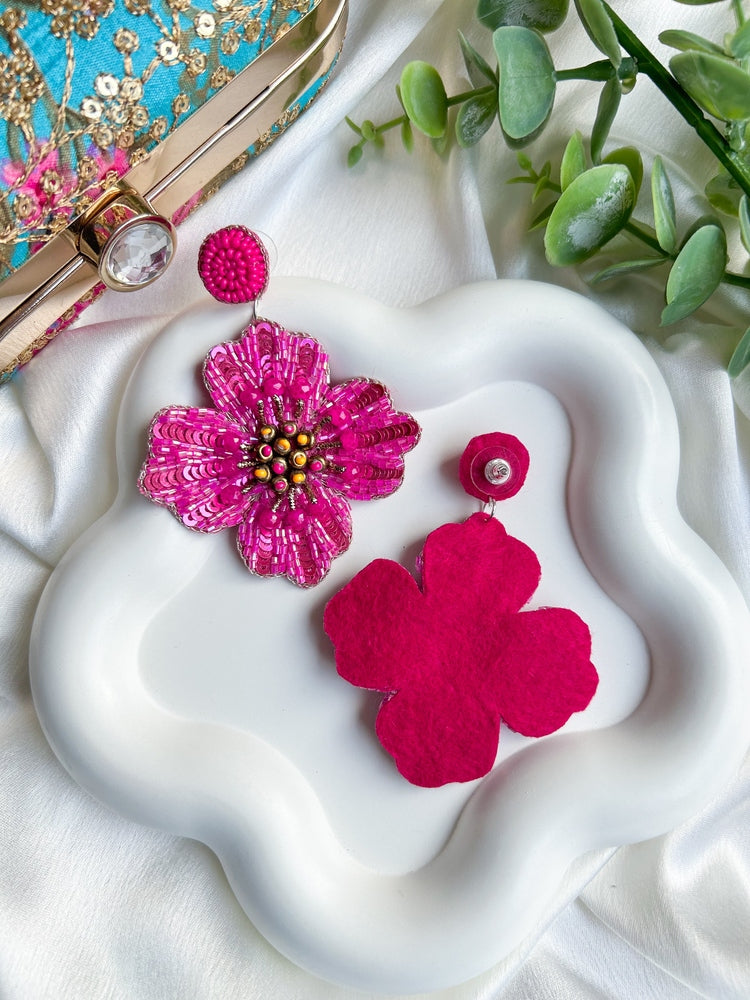 Rosey Glow Flower Handmade Beaded Earrings
