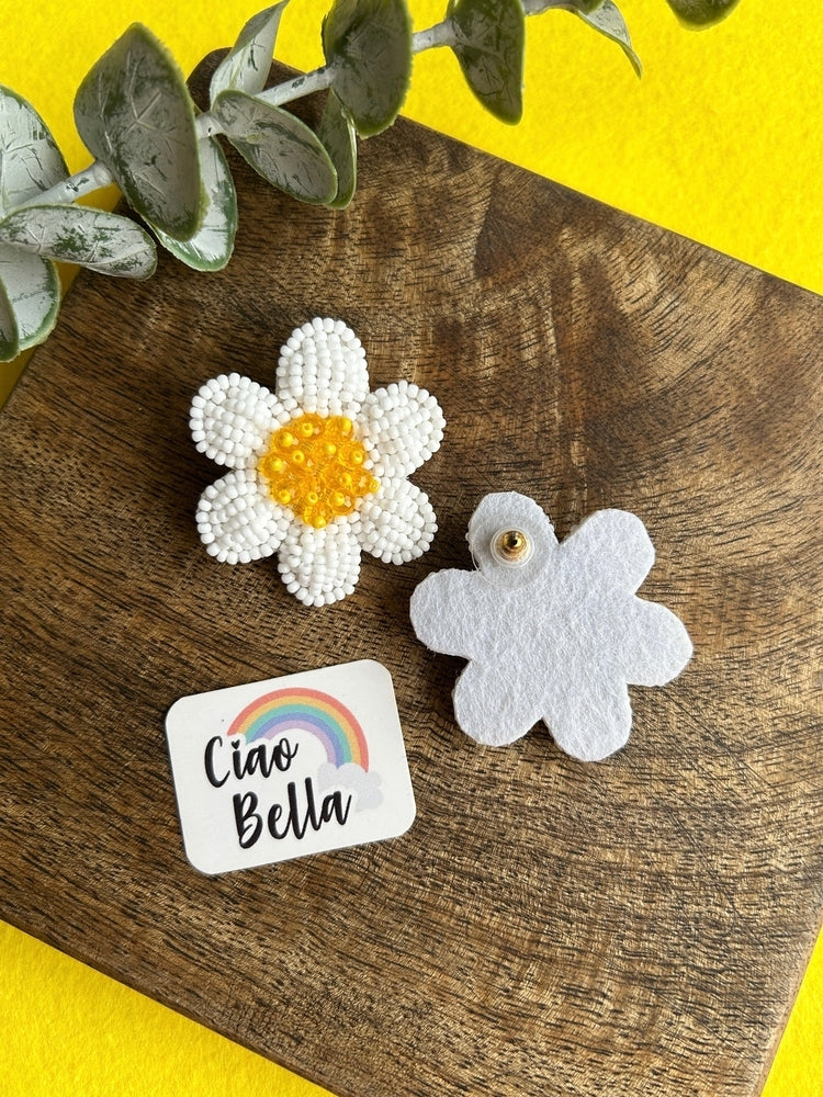 White Daisy Stud Handmade Beaded Flower Earrings