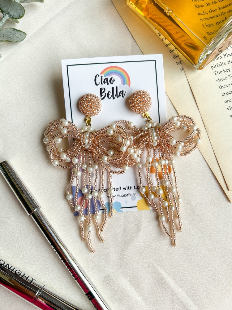 Pookie Bow (Rose Gold) Handmade Beaded Earrings