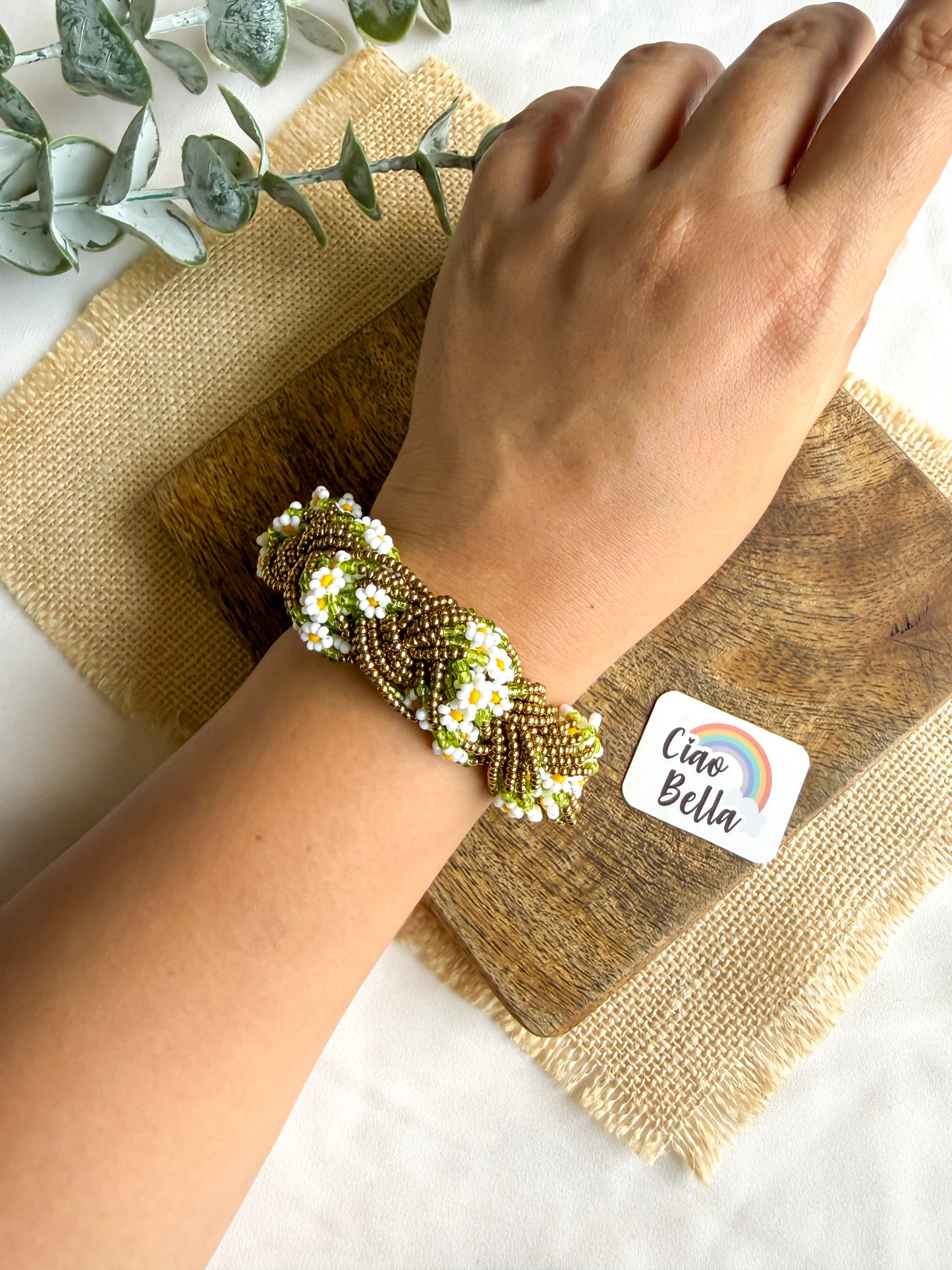 Luxe Flora Antique Brown Gold Handmade Beaded Bracelet