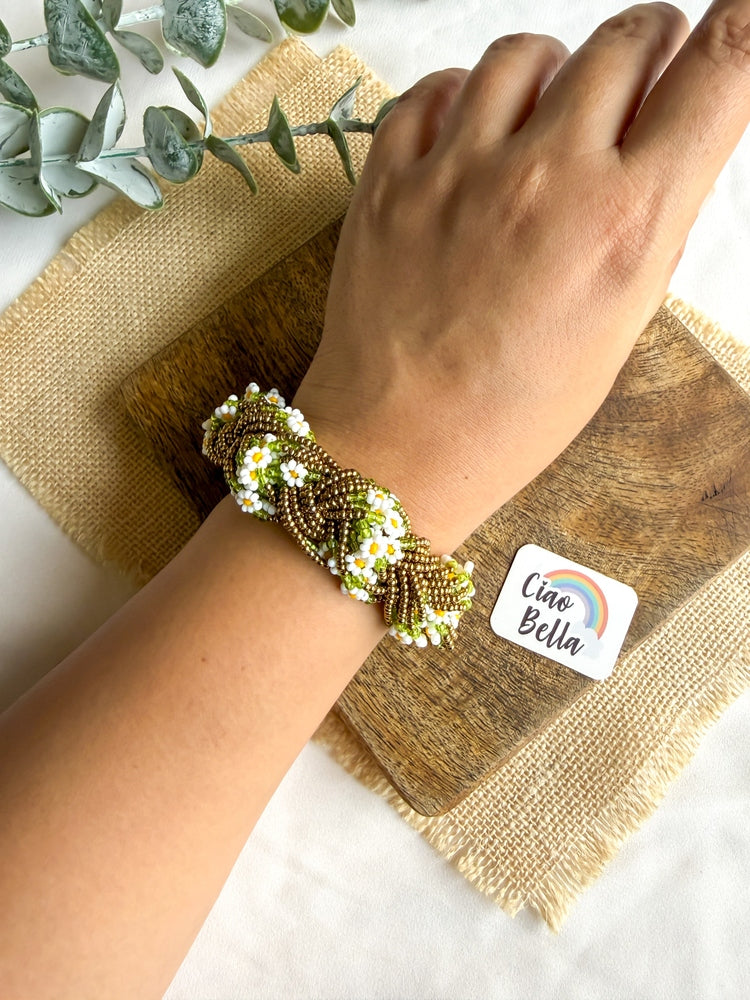 Luxe Flora Antique Brown Gold Handmade Beaded Bracelet