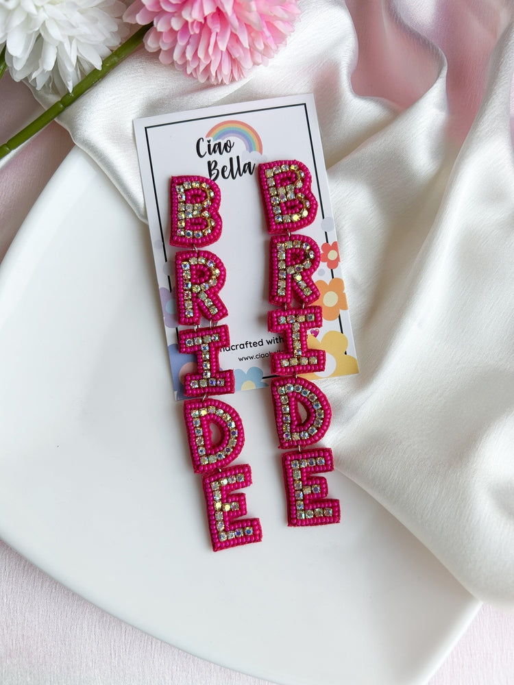 Bella Bride Pink Handmade Beaded Long Earrings