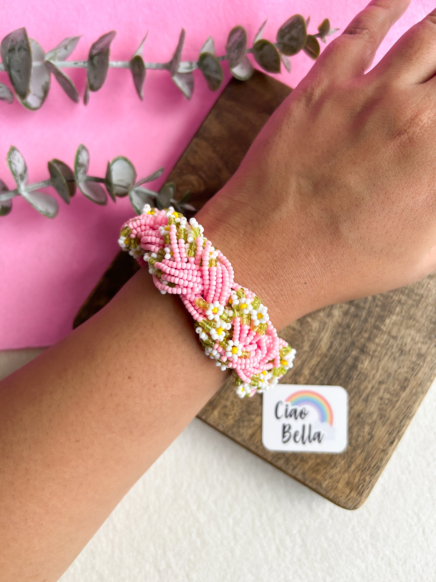 Luxe Flora Pink Handmade Beaded Bracelet