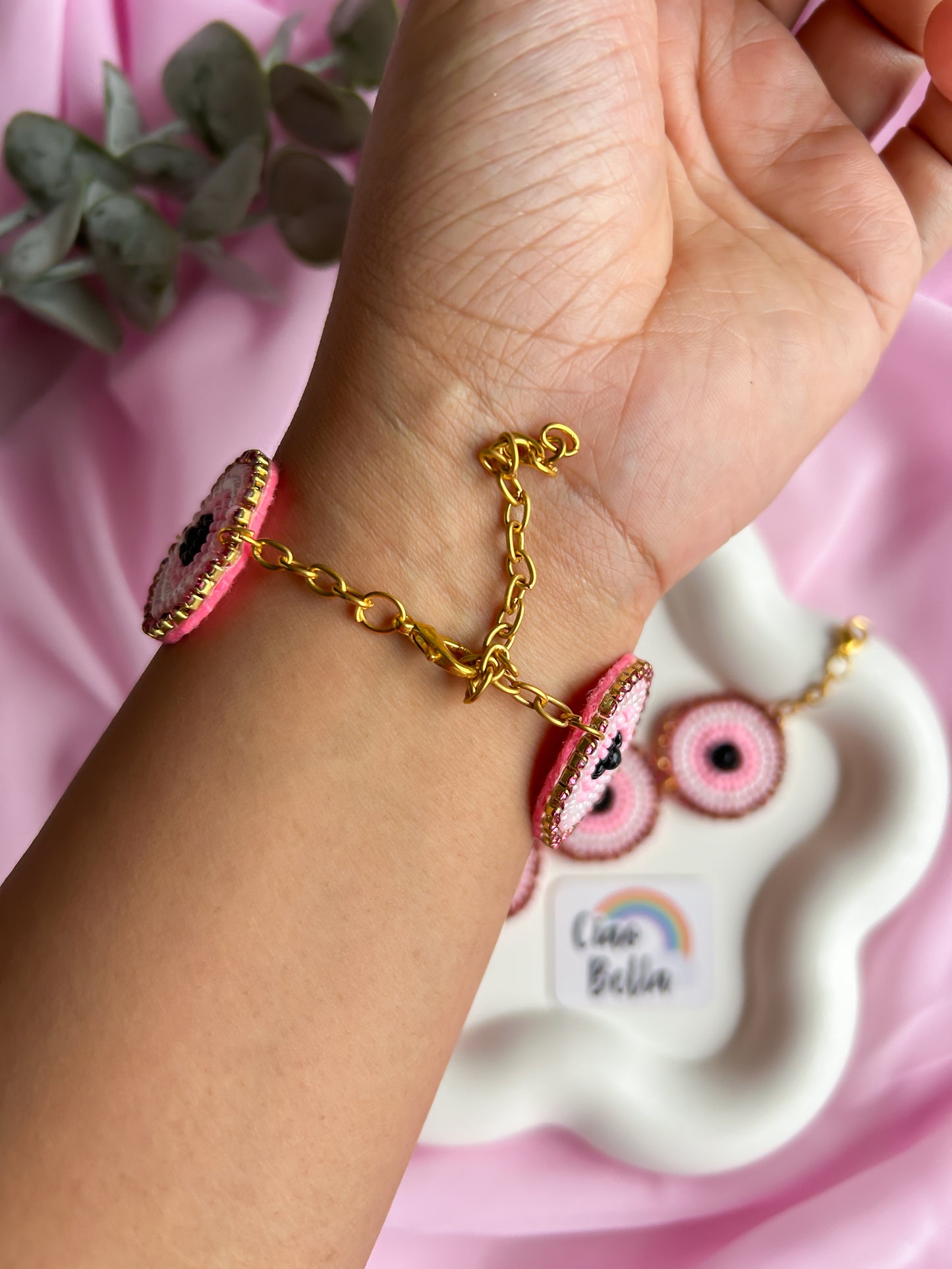 Blush Pink Evil Eye Handmade Beaded Bracelet
