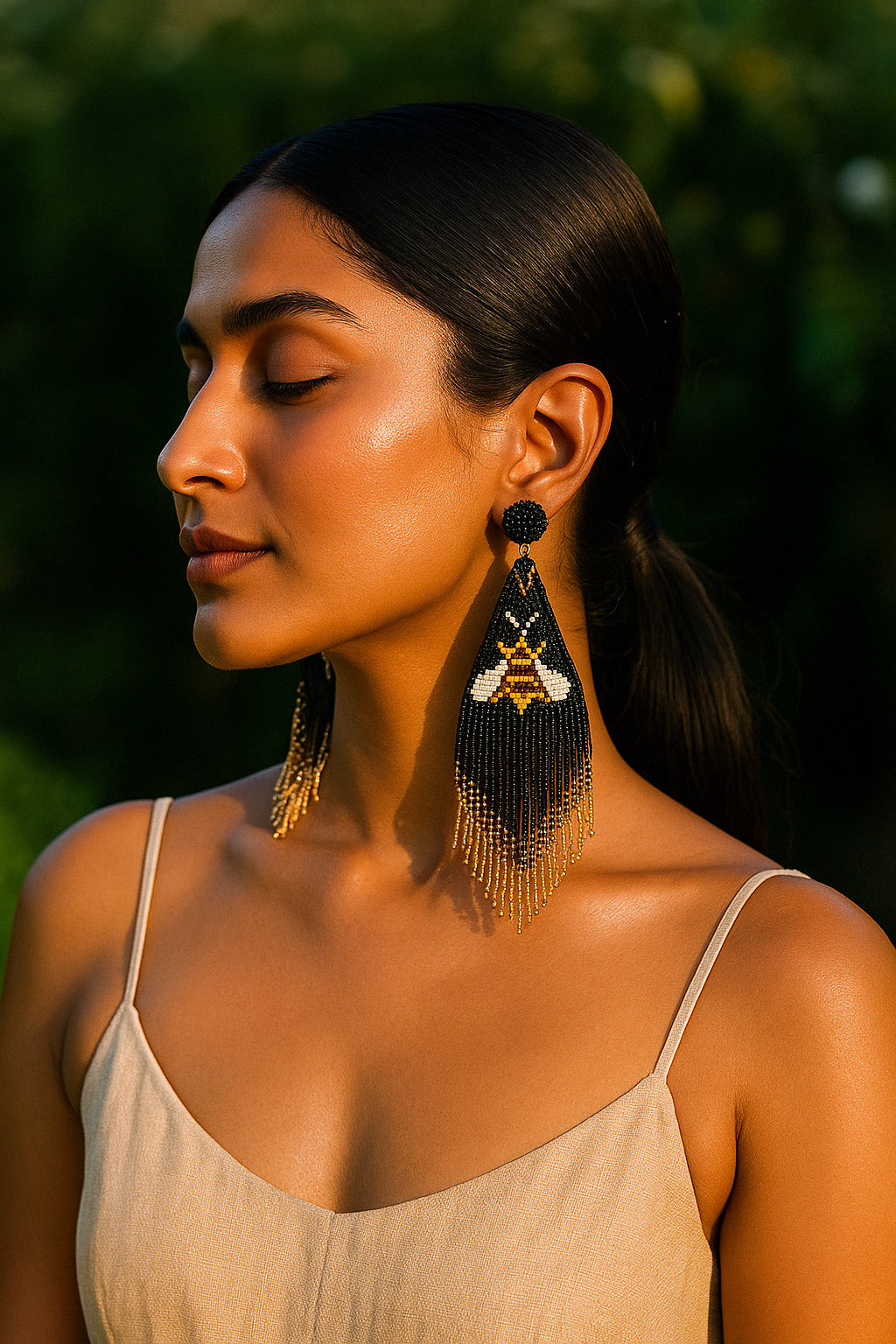 Luna Bee Handmade Beaded Tassel Earrings