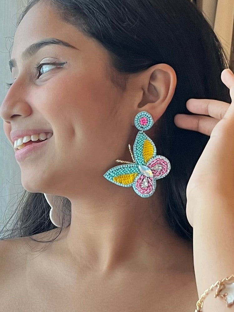 Sun-Kissed Turquoise Handmade Beaded Butterfly Earrings