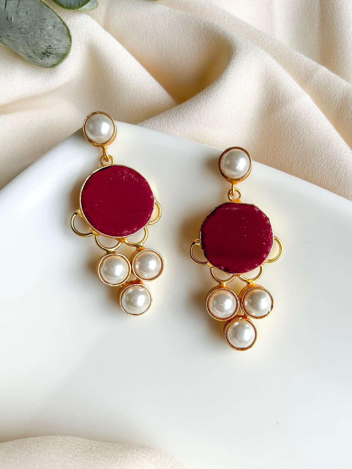 Red Druzy Drop Handmade Brass Earrings